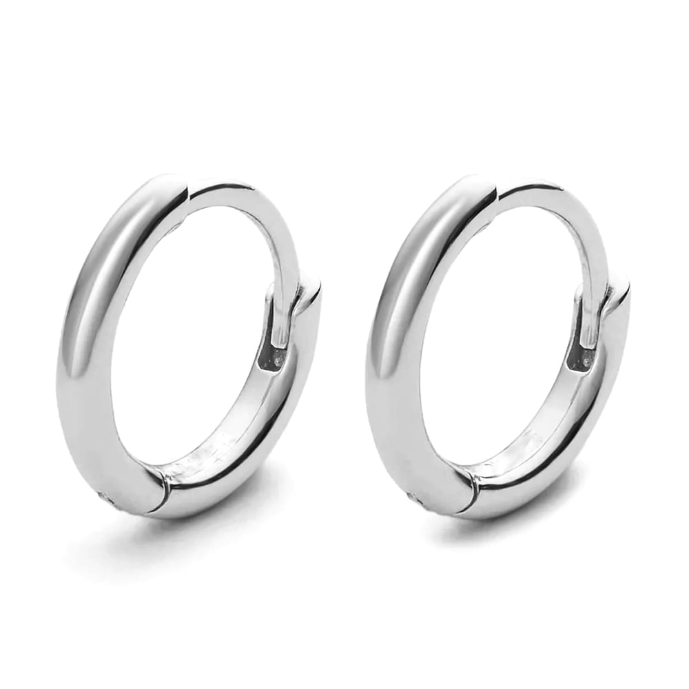 Classic Elegant Pure Solid 925 Sterling Silver White Gold Plated Small 14mm Thin Hoops Earrings Unisex Trendy Cool Men Women Hypoallergenic Huggie Hoop Earrings