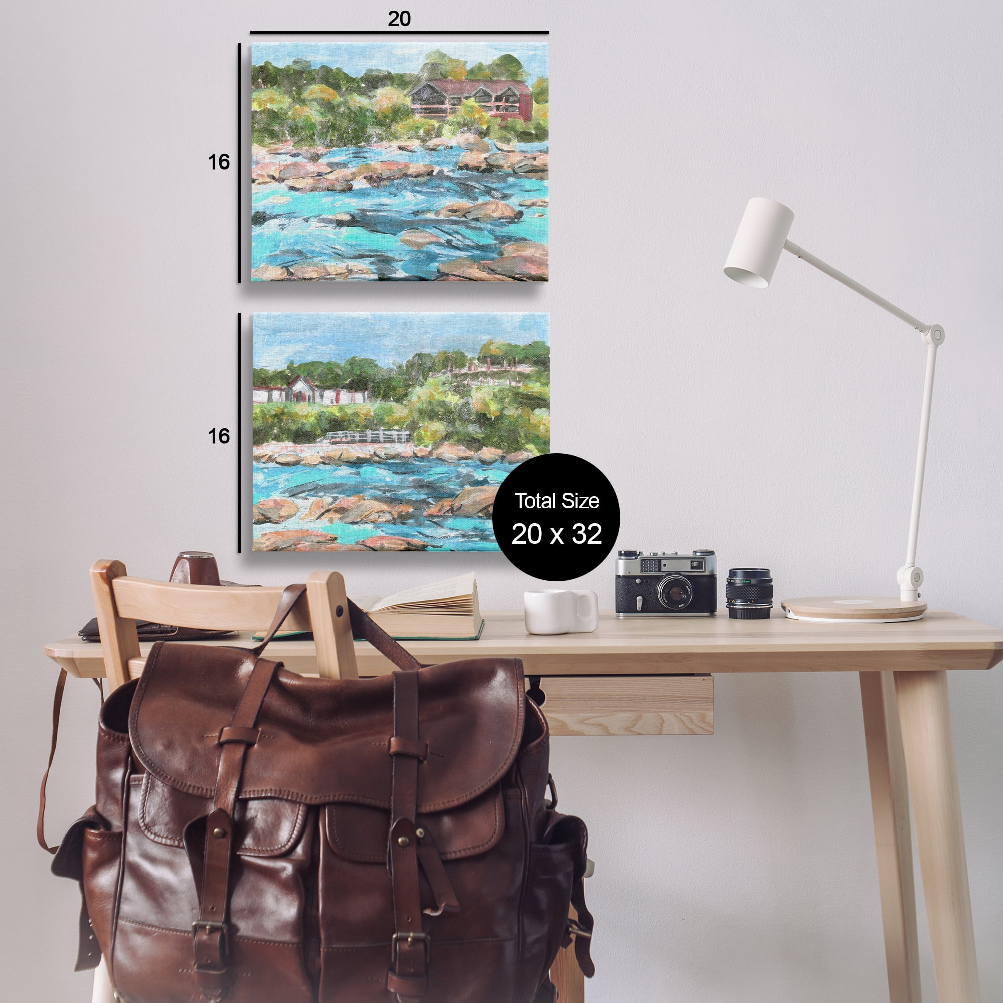 Stupell Industries Flowing River Rocks Nautical & Beach Painting Wrapped Canvas Art Print Wall Art, 20 x 16, Set of 2