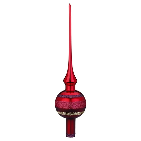 Block Stripes Dark Red Finial - One Tree Topper 11.5 Inch, Glass - Tree Topper Christmas 21336T021