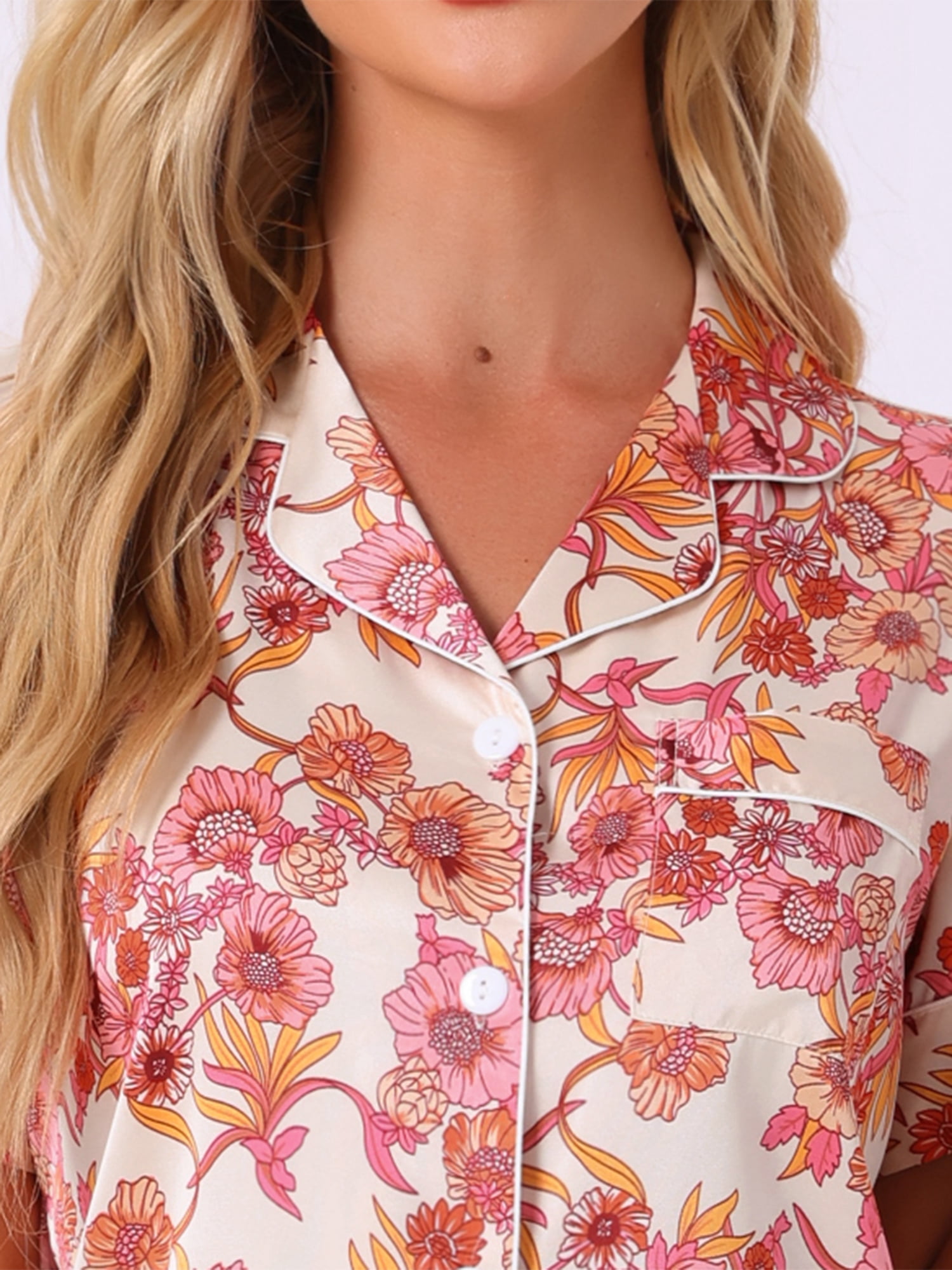 DARING DIVA Women's Hawaiian Shirt with Shorts Pajamas Set M Light Pink