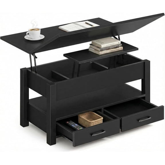 40" Lift Top Coffee Table, 4 in 1 Coffee Table with Hidden Compartment, 1 Open Shelf and 2 Drawers, Multifunctional Farmhouse Center Table for Living Room and Home Office