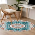 thumbnail image 2 of Green Bohemia Floral Washable Round Area Rug 3 ft, Retro Boho Ethnic Farmhouse Flower Pattern , Soft Non Slip Rugs Stain Repellent Indoor Felt Carpet for Living Dining Room Bedroom Home Office, 2 of 9