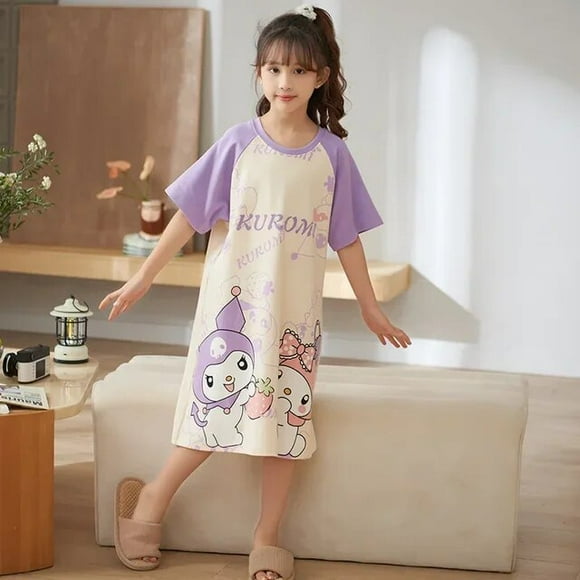 Sanrioed Cinnamoroll My Melody Kuromi HelloKittys Anime Cartoon Girls Cotton Nightgown Children Home Clothing Pajamas Skirt