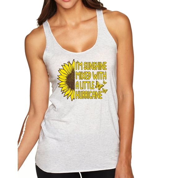 Wild Bobby, I'm Sunshine Mixed With A Little Hurricane , Inspirational/Christian, Women Tri-Blend Racerback Tank Top, Heather White, Small
