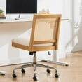 thumbnail image 6 of Rattan Desk Chair Linen Fabric Upholstered Computer Office Chair, 360° Swivel Work Chair with Wheels Comfortable Armless Chair for Home Office Study Studio, Beige, 6 of 6