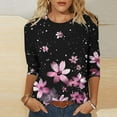 thumbnail image 2 of CYMMPU Blouses for Women Dressy Casual Round Neck Tunic Tops 3/4 Sleeve Spring Tops Loose Fit Flower Pattern Fall Trendy Shirts Lightweight Basic Tees Pink M, 2 of 5