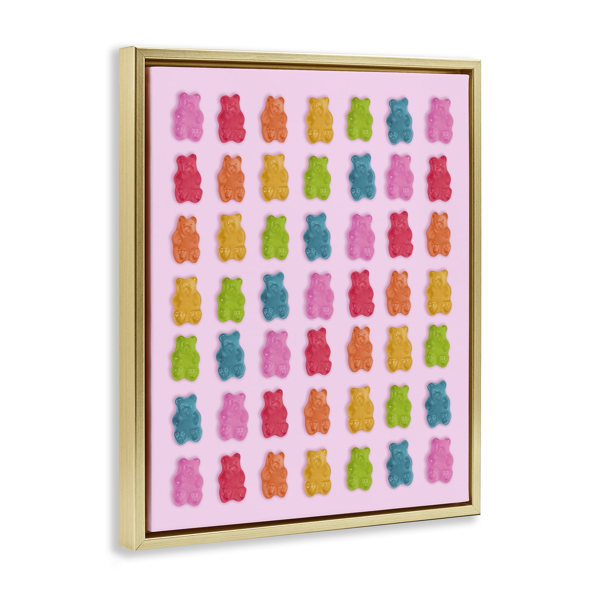 Stupell Industries Soft Rainbow Bears on Pink Gold Framed Floater Canvas Wall Art, design by LISH Creative