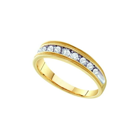 10K Yellow Gold 0.50ctw Shiny Channel Diamond Mens Milgrain Wedding Band Ring