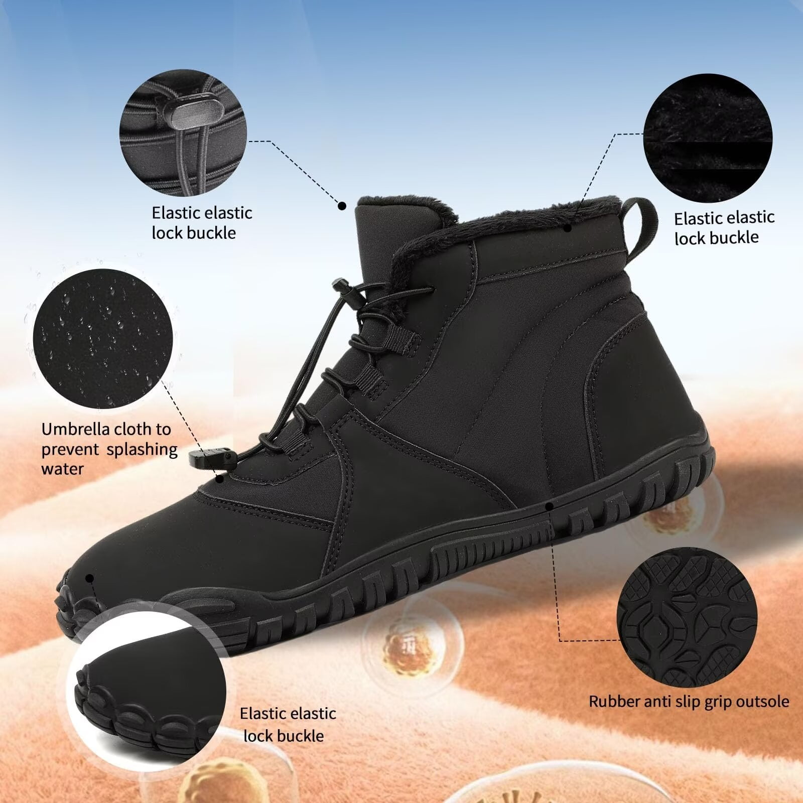 Yunkctuk Hiking Winter Footwear Barefoot Shoes Womens Mens,Snow Boots,Waterproof Wide Toe Box Barefoot Shoes,Warm Fur Lined Ankle Booties Hiking Trekking Trail Climbing Shoes Lace Up Anti-Slip Shoes