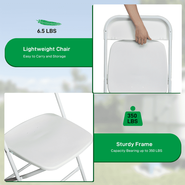 Alvantor 6 Pack Plastic Folding Chairs White Heavy Duty Indoor Outdoor Portable Stackable Chairs for Party Office Event