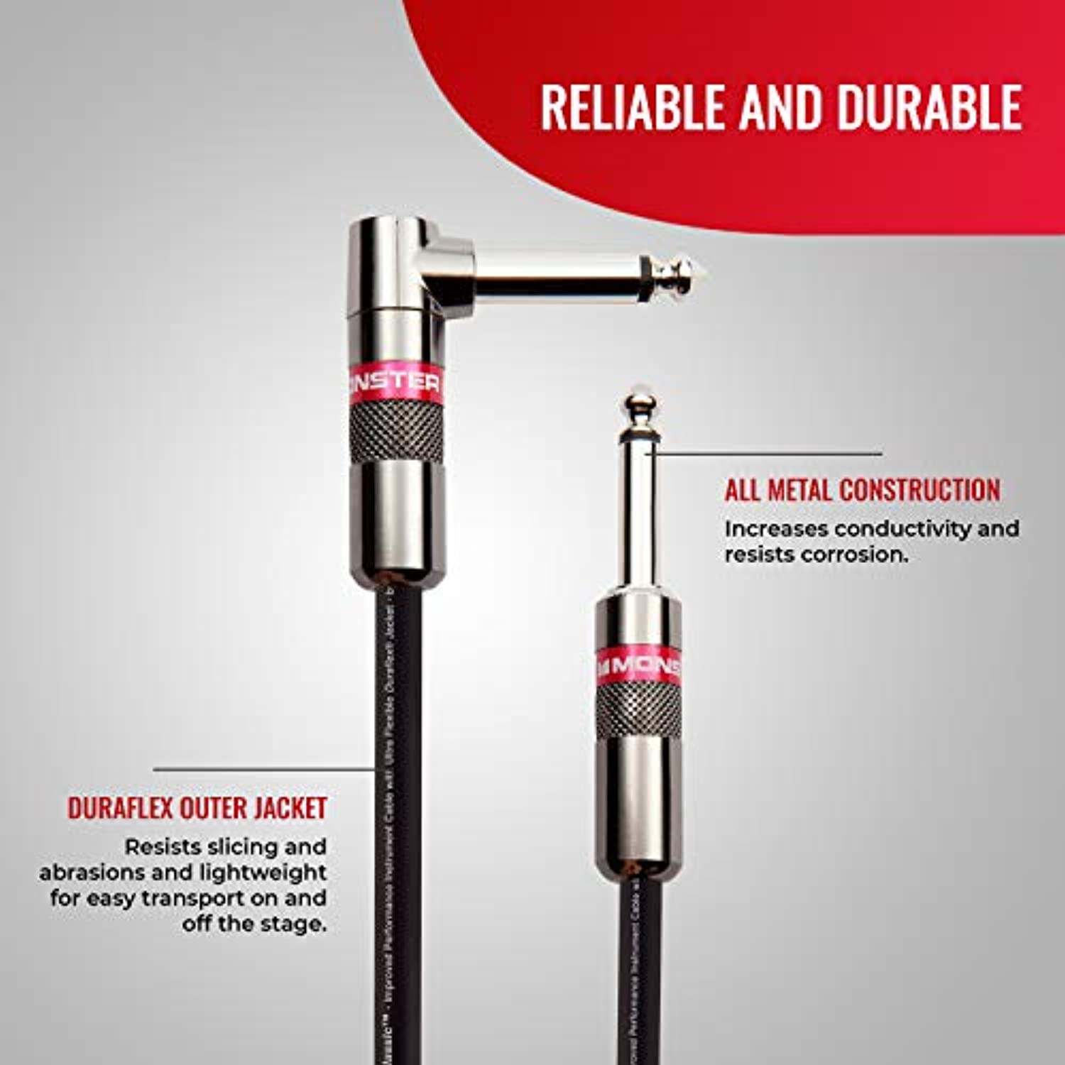 Monster 600495-00 Prolink Monster Classic 1/4" Instrument Cable. 12 ft - Right Angle to Straight