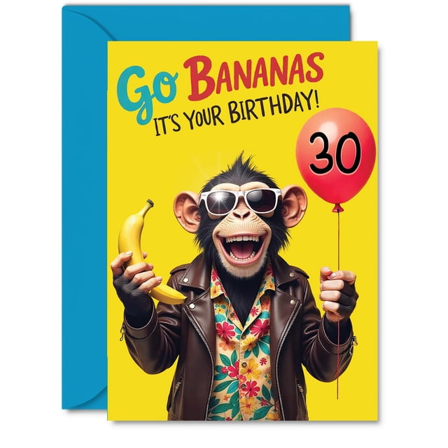 Tarjeta de felicitación Stuff4 para 30.º cumpleaños, mono a lo loco