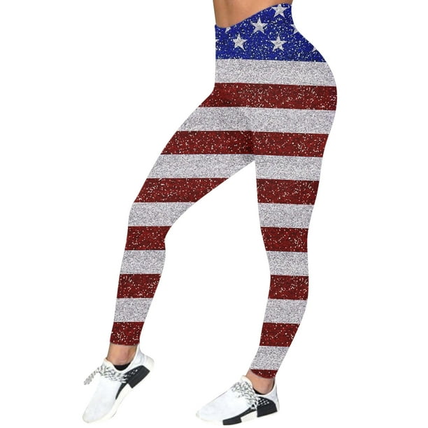 Aayomet Women Casual Fourth Of July Independence Day Printed Sports Leggings  Long Pants along Fit Yoga Pants with Phone (Red, M) 