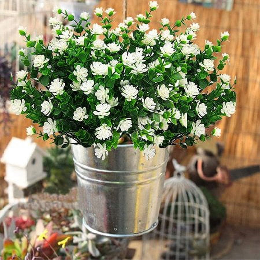 Morttic 12 Bundles Artificial Fake Flowers, Faux Outdoor Plastic Plants UV Resistant Shrubs Outside Indoor Decorations (White)