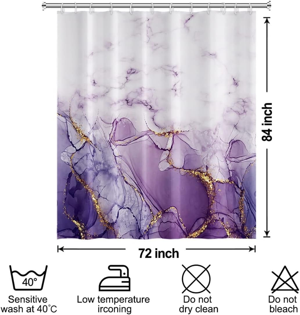 Purple Shower Curtain, Abstract Marble Shower Curtain for Bathroom Waterproof Fabric Shower Curtain Set with Hooks 72x84 inches