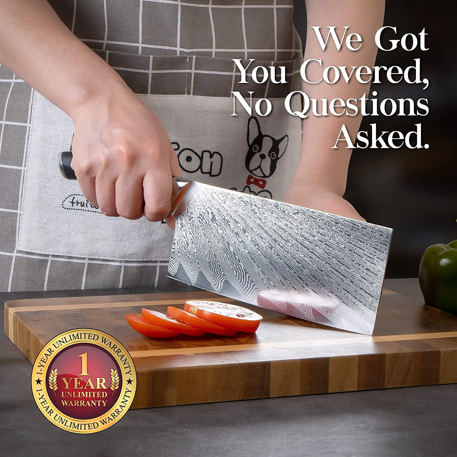 Master Maison Authentic 7.5" Damascus Cleaver Knife With Full-Tang Handle, Sheath, Sharpening Stone, Storage Box & Drying Cloth | AUS-10 Japanese Stainless Steel
