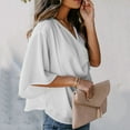 thumbnail image 6 of lulshou Women's Casual Draped V-neck Flared Sleeve Loose Shirt Tops Short Sleeve Tops for Women M, 6 of 6