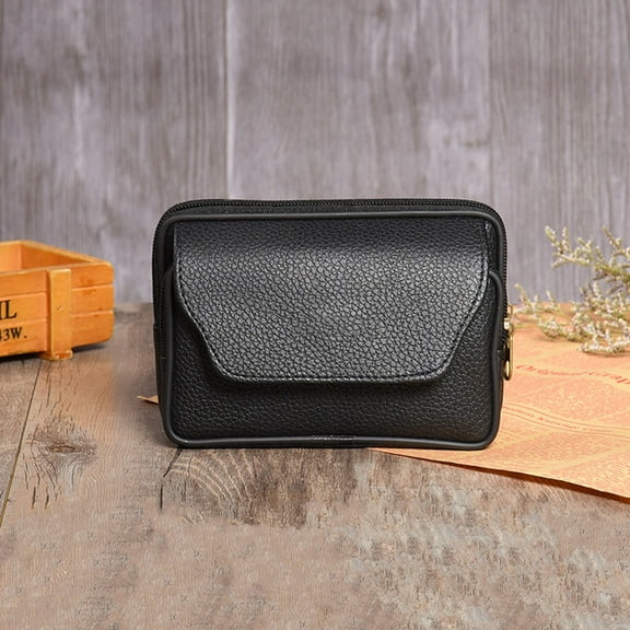 Milisten Men's Waist Bag with Zipper, Black Phone Storage Pouch for Travel, Outdoor, and Everyday Use
