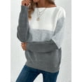 thumbnail image 3 of Womens Long Sleeve Sweater Crew Neck Casual Loose Knit Multicolor Top Gray L, 3 of 6