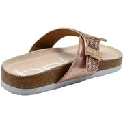 bebe Girls Big Kid Rhinestone Footbed Slide Sandal with Shimmer Fabric Strap - Fashion Summer Shoes, Gold, Size 12
