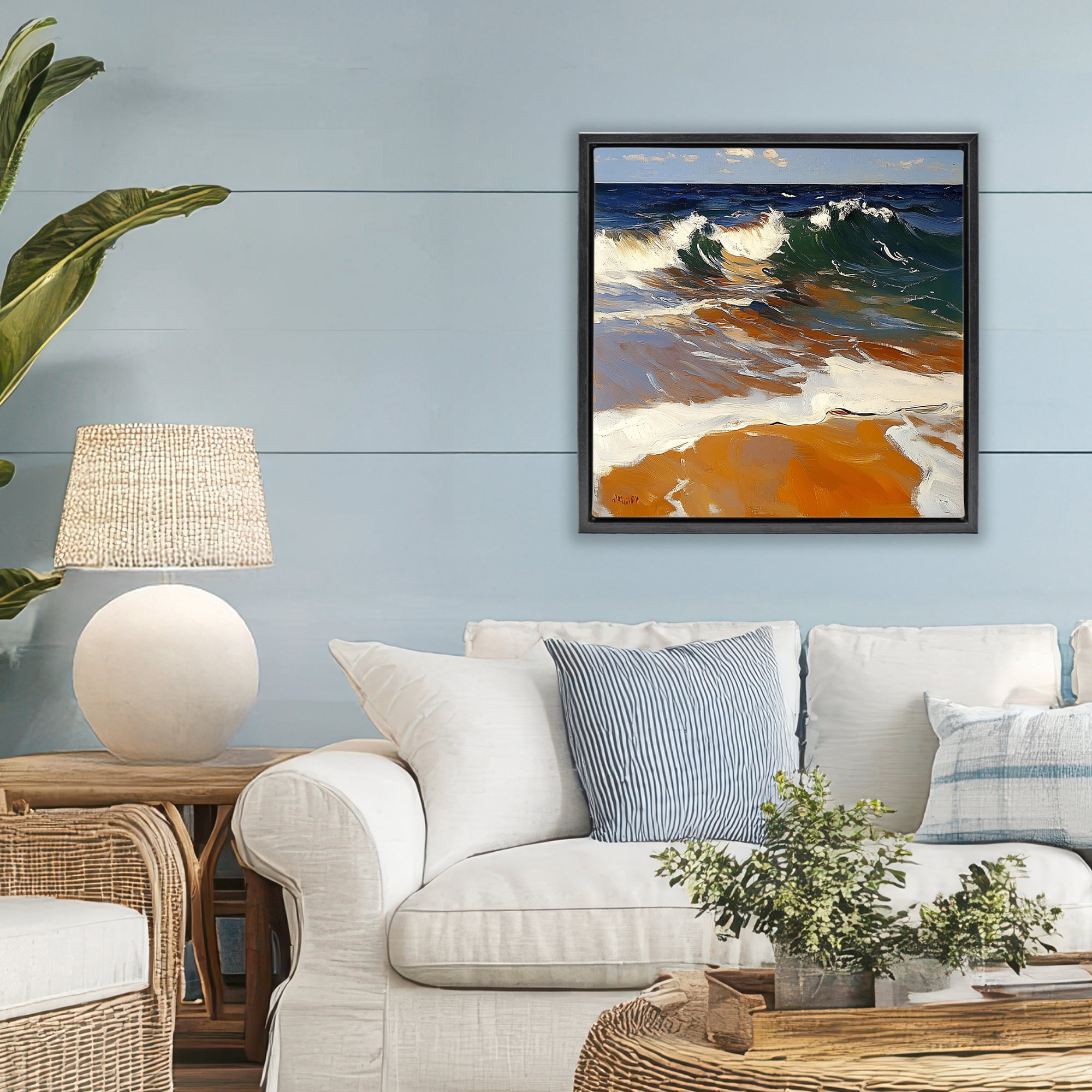 Stupell Industries Glassy Wave Break Black Framed Floater Canvas Wall Art, design by Walker Noble