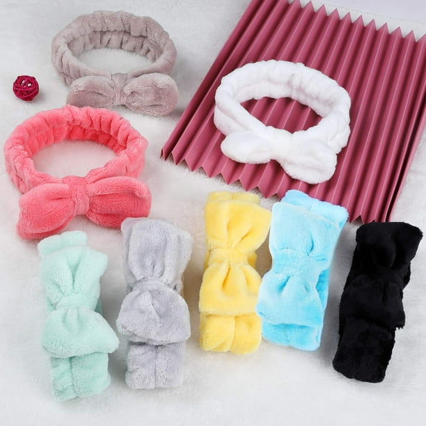 8 Pack Spa Headband for Women, Facial Makeup Headband Soft Coral Fleece  Cosmetic Headband for Women Girls Bow Hair Band Head Wraps for Washing Face
