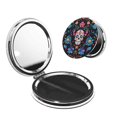thumbnail image 1 of keluki Espejo de bolsillo plegable de viaje con estampado de calaveras de azúcar mexicanas y flores, redondo, de piel sintética, portátil, mini maquillaje, doble cara, lupa de mano de 2,6 pulgadas, 1 of 5