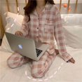 thumbnail image 1 of Conjunto de pijama a cuadros para mujer, ropa de dormir de manga larga, pantalones Piiama, traje coreano de 2 piezas, ropa de noche con botón de bolsillo, ropa de casa, Otoño, nuevo, 1 of 4