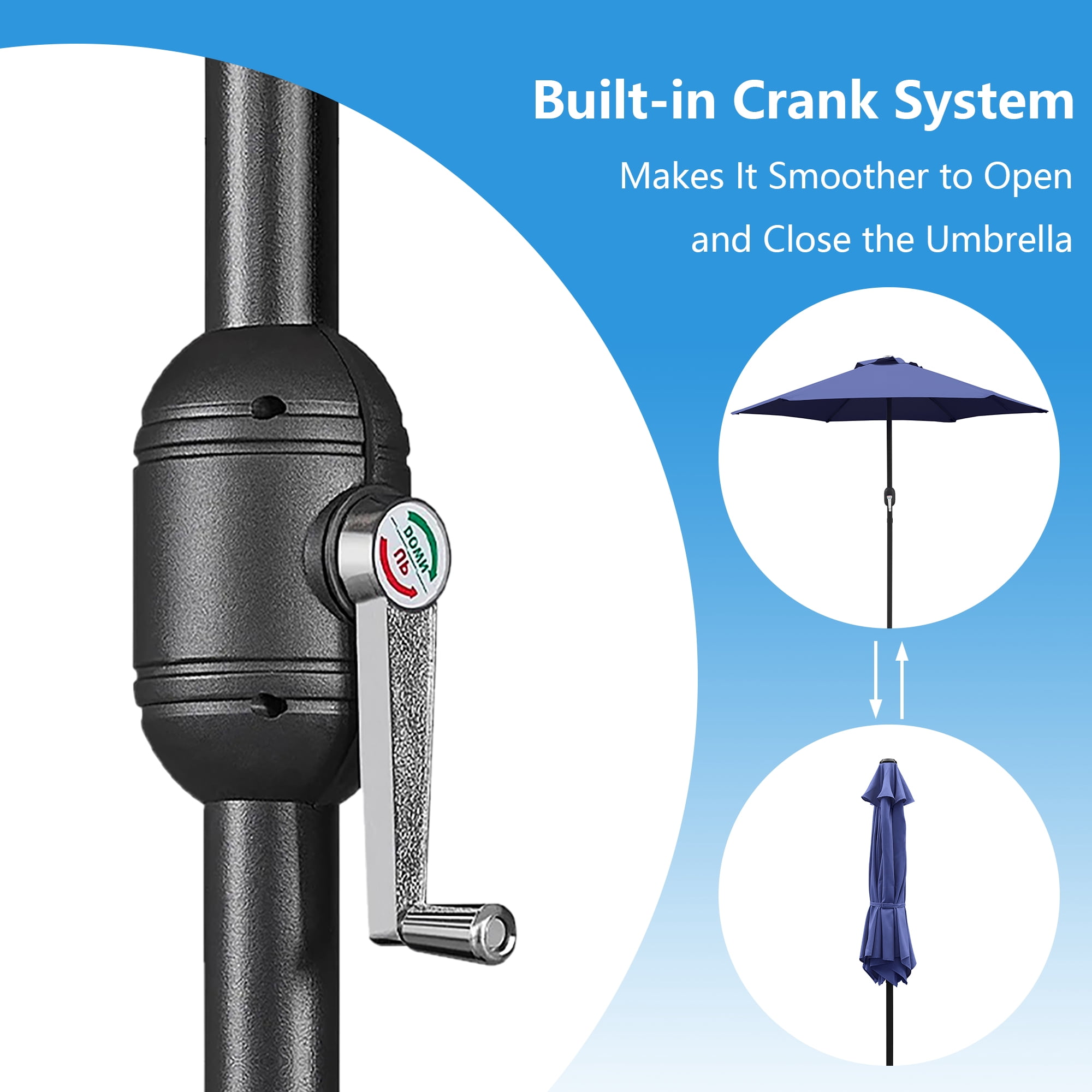 Abble 7.5ft Patio Umbrella with Crank Handle Outdoor Market Umbrella with 6 Sturdy Umbrella Ribs Waterproof for Garden Deck Backyard Pool, Navy