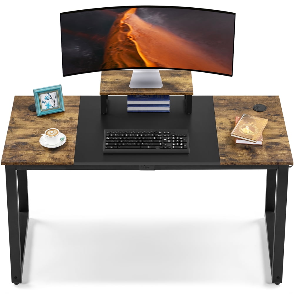 Easyfashion Industrial Computer Desk with Monitor Stand, Rustic Brown/Black - 3