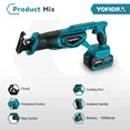 thumbnail image 5 of Sierra alternativa sin escobillas de 3000 W, sierra de mano, sierra de sable multifunción, para cortar tubos de madera y metal, con kit de 4 hojas para batería Makita, 5 of 5