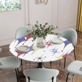 thumbnail image 2 of Red Purple Diamond Fitted Tablecloth with Elastic Edged, Round Table Cloth for Dining Table, Modern Geometric Middle Century Retro Waterproof Oil Proof Table Cover for Indoor Outdoor 45"-54", 2 of 8