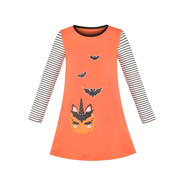 Vestido Tipo Camiseta para Niñas Halloween Unicorn Murciélago Rayas Manga Larga 6 Años
