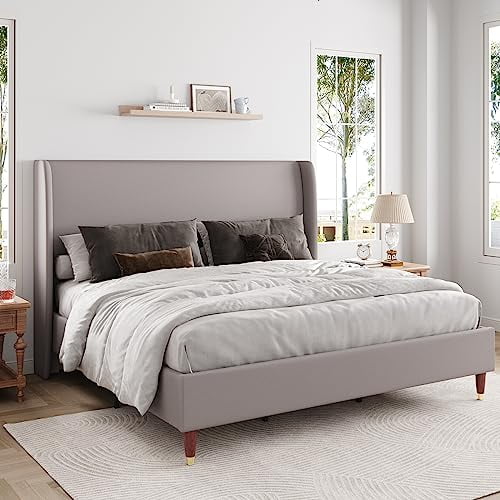 Jocisland King Size Bed Frame 51.2" High Linen Upholstered Platform Bed ...