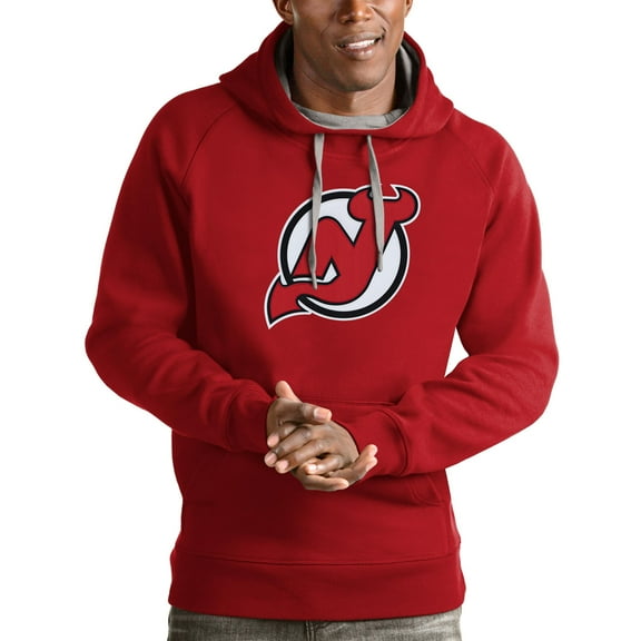 Men's Antigua Red New Jersey Devils Logo Victory Pullover Hoodie