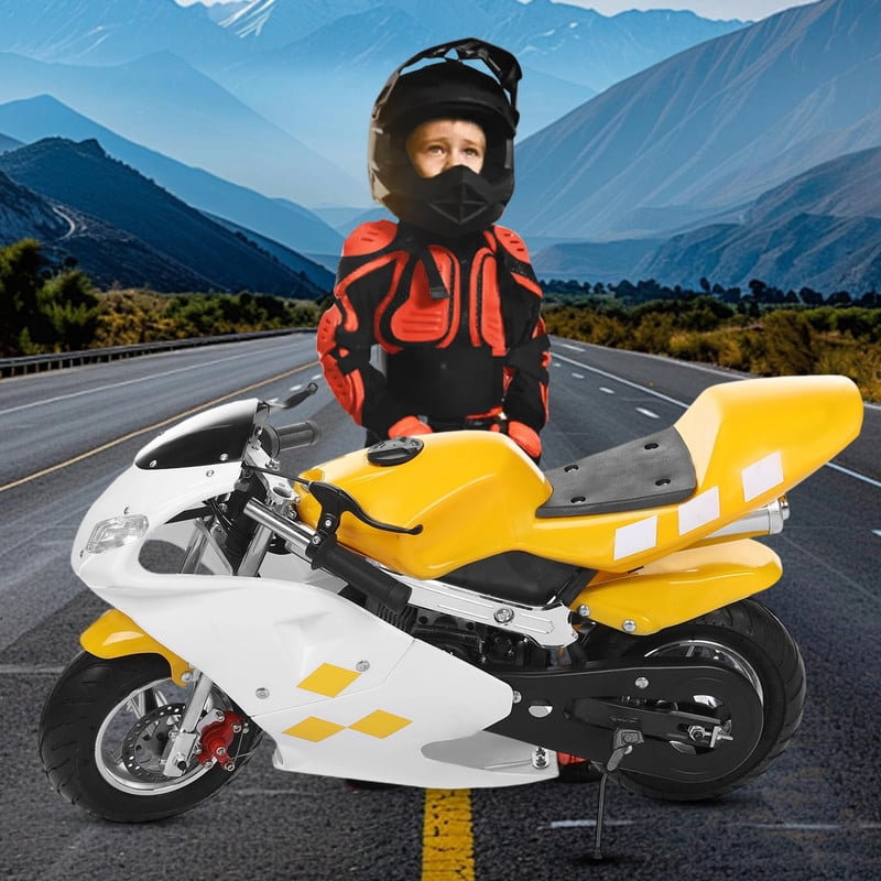 Floseru 49cc 2-Stroke Pocket Bike, Mini Motorcycle for Kids, Pocket Gas Motorbike with 1.25L Gas Tank, Pocket Rocket Motorcycle with Dual Headlights, 170 LBs Mini Pocket Bikes for Kids