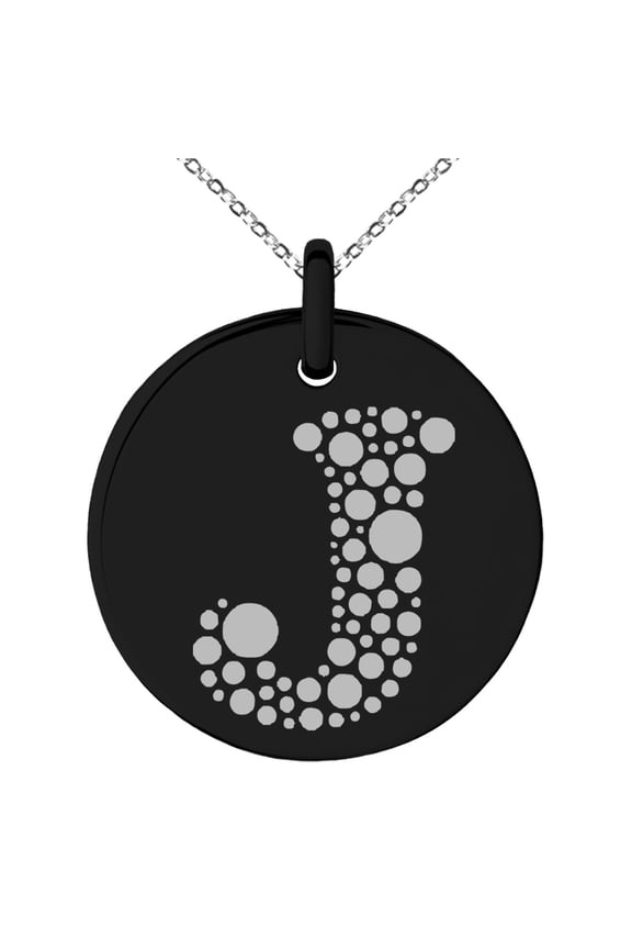 Stainless Steel Letter J Initial Dotted Monogram Engraved Small Medallion Circle Charm Pendant Necklace