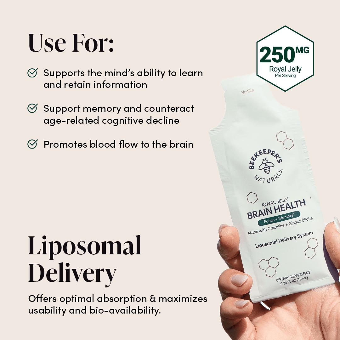 Beekeeper's Naturals Royal Jelly Brain Health Liposomal Singles Cognitive Support - 30 Count