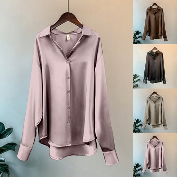 Womens Long Sleeve Sun Shirt Button Down Collar Loose Fit Solid Color Summer Top