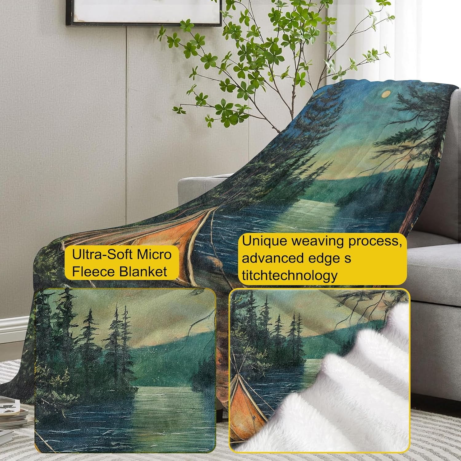 Camping Blanket,Camping Lovers Flannel Throw Blankets,Soft Warm Lightweight Cozy Plush Throws for Bedroom Travel Hiking Sofa Home Decor Gifts for Women Men Camper Outdoor 80"x60"