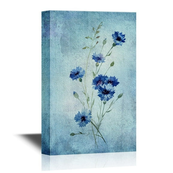 wall26 - Canvas Wall Art - Beautiful Vectorn Pattern with Blue Flowers - Gallery Wrap Modern Home Art | Ready to Hang - 12x18 inches