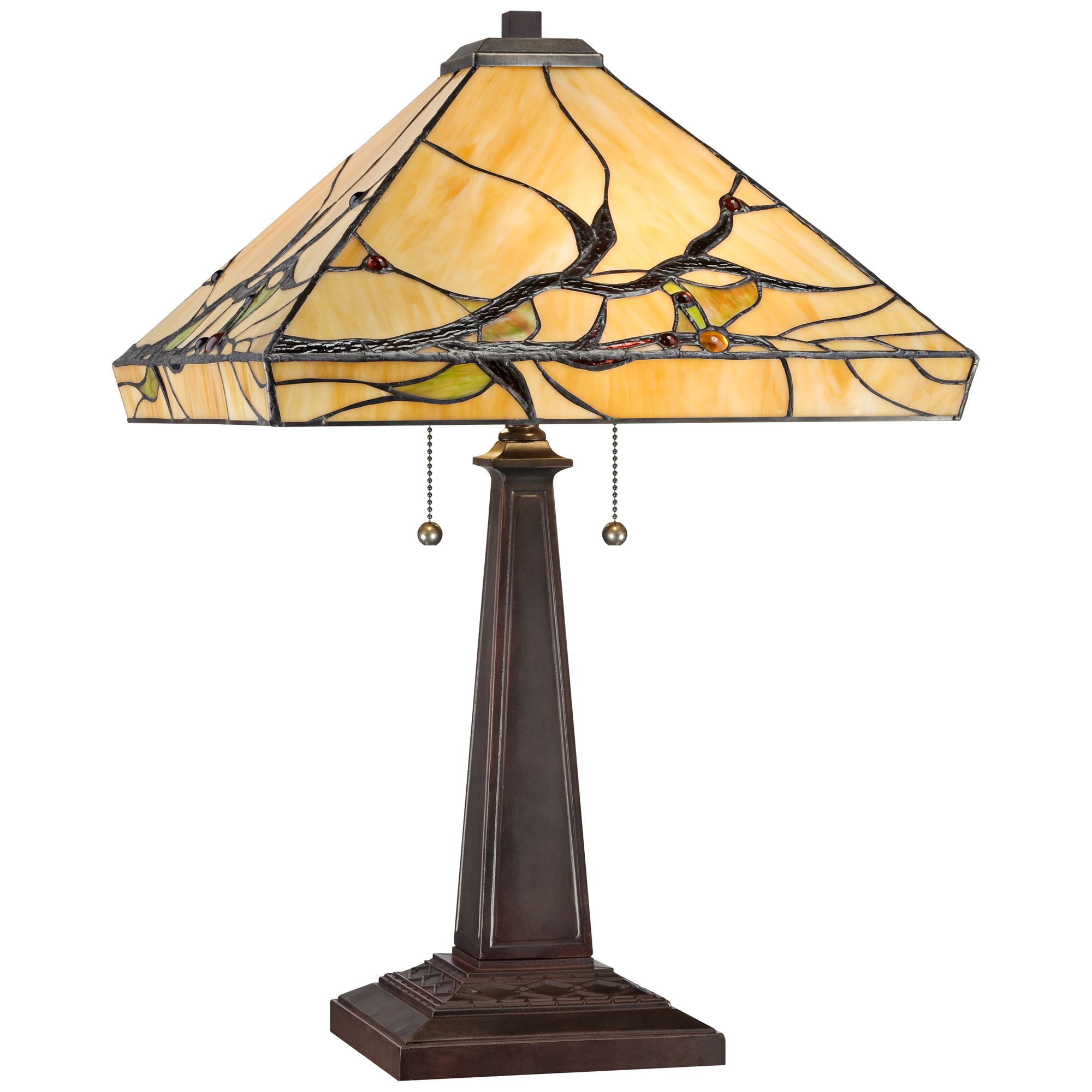 Robert Louis Tiffany Budding Branch Mission Table Lamp 24" High Bronze Art Glass Square Shade for Bedroom Living Room Bedside Nightstand Office Family