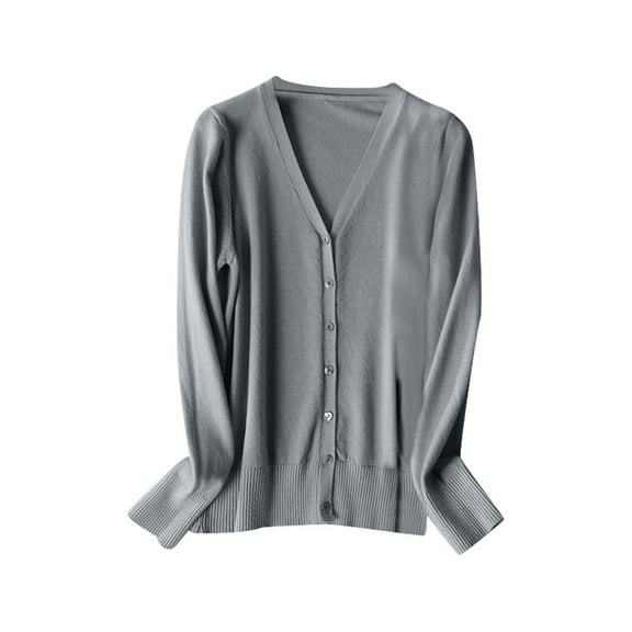 Women's V Neck Knitted Cardigan Sweater Long Sleeve Spring Autumn 2024 Fashion Lightweight Layering Top