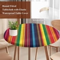 thumbnail image 5 of Mexican Stripes Round Fitted Table Cover Rainbow Colorful Stripes Gradient Waterproof Table Cloth with Elastic Edge Wipeable Tablecloth for Picnic Camping Party Fits 55"-60" Diameter, 5 of 8