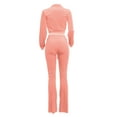 thumbnail image 3 of Diufon Spring Velour Set for Women Lapel Long Sleeve Zipper Cropped Outwear with Flared Pant Dressy Suits, 3 of 5