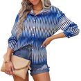 thumbnail image 1 of Blusas informales con cuello en V y manga larga a rayas con botones y cuello en V para mujer, 1 of 6