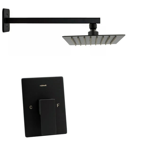 Regadera Cuadrada 15 Cm Rubinett Monomando Acero inóxidable 304 Negro Mate De Lujo