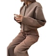 thumbnail image 1 of Chaqueta Corta de Mezcla de Lana para Mujer, Abrigo Tipo Guisante, Chaqueta Corta de Larga con Botones Marrón XL, 1 of 9