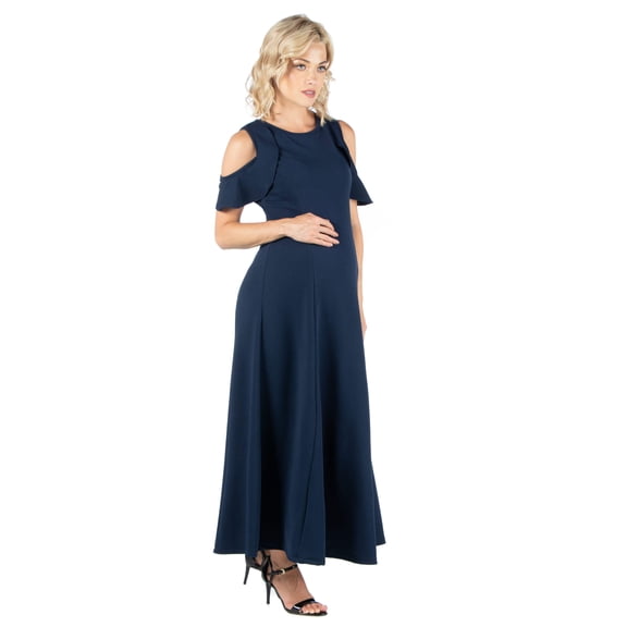 Maternity Ruffle Cold Shoulder A Line Maxi Dress