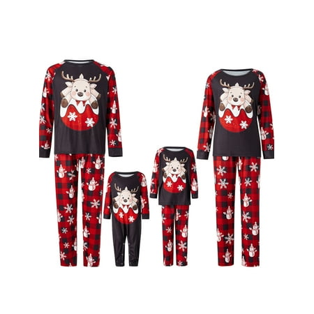 

JYYYBF Christmas Pajamas for Family Elk Plaid Print Long Sleeve Tops Pants Matching Sleepwear for Xmas Black red